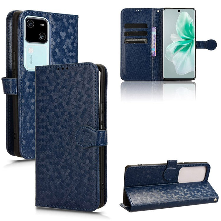 For vivo S18 5G / S18 Pro 5G / V30 5G / V30 Pro 5G Case PU Leather Dots Pattern Wallet  Phone Cover - Dark Blue