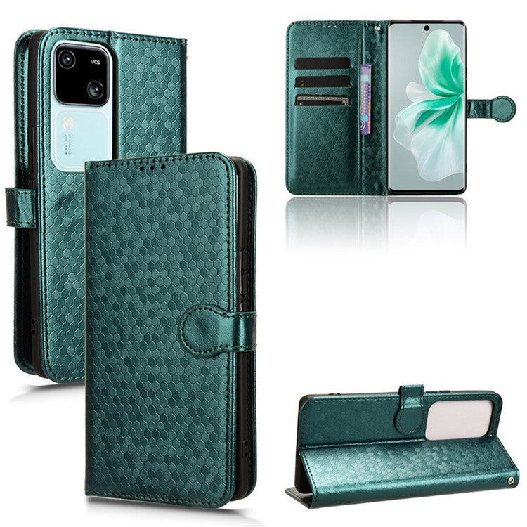 For vivo S18 5G / S18 Pro 5G / V30 5G / V30 Pro 5G Case PU Leather Dots Pattern Wallet  Phone Cover - Green