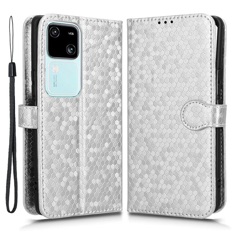 For vivo S18 5G / S18 Pro 5G / V30 5G / V30 Pro 5G Case PU Leather Dots Pattern Wallet  Phone Cover - Silver