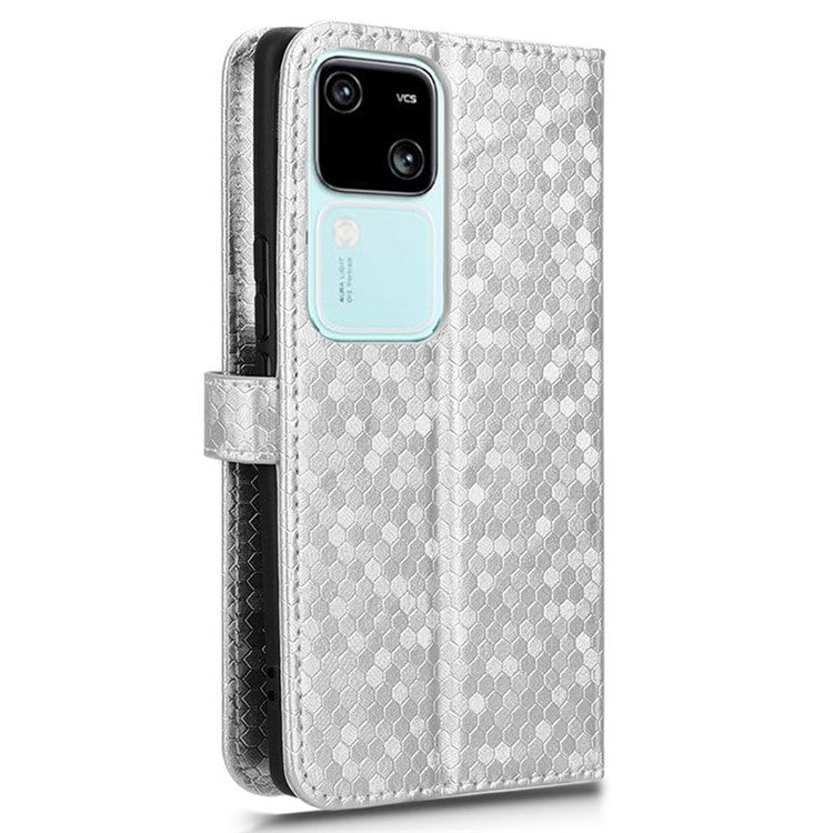 For vivo S18 5G / S18 Pro 5G / V30 5G / V30 Pro 5G Case PU Leather Dots Pattern Wallet  Phone Cover - Silver