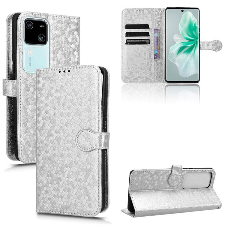 For vivo S18 5G / S18 Pro 5G / V30 5G / V30 Pro 5G Case PU Leather Dots Pattern Wallet  Phone Cover - Silver