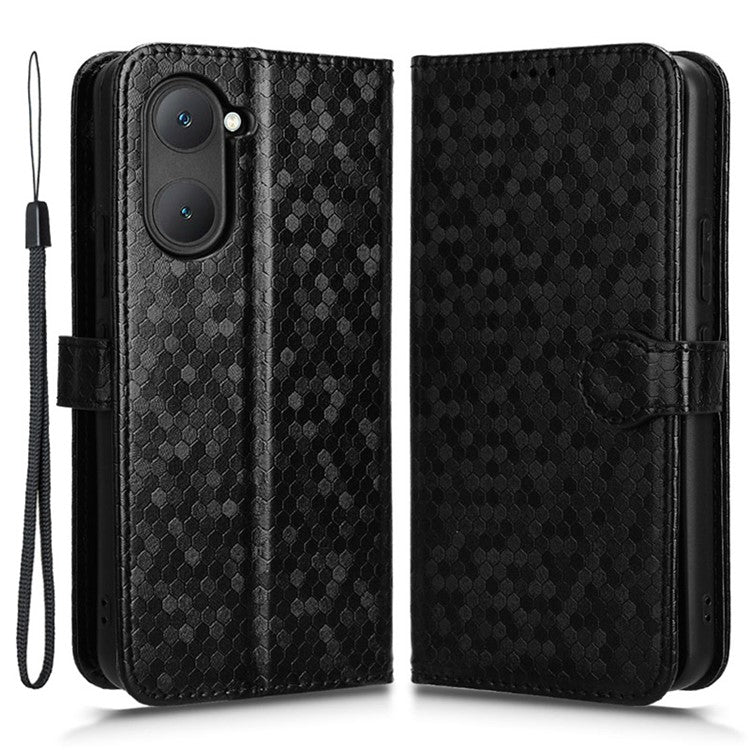 For vivo Y03 Case Dots Imprinted Shockproof Wallet Phone Cover - Black