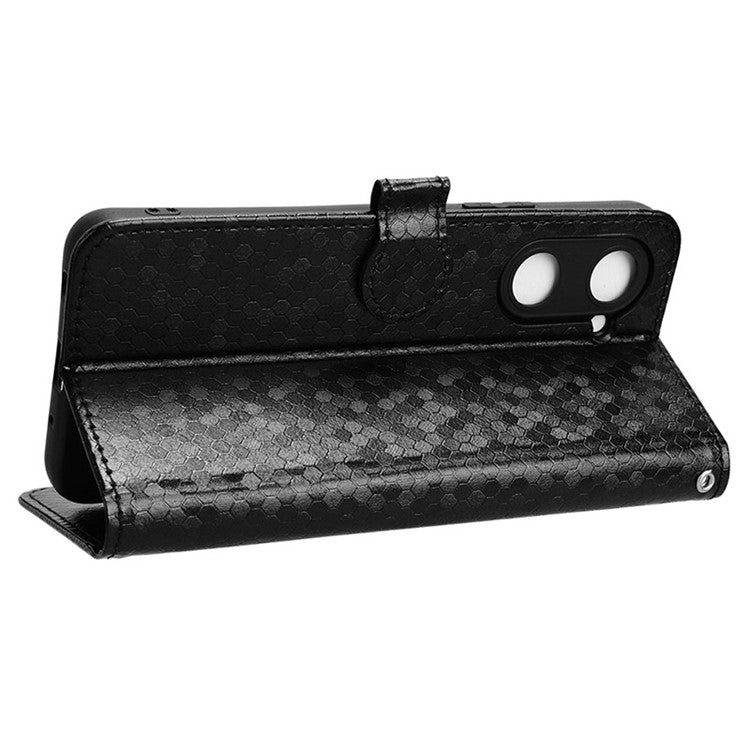 For vivo Y03 Case Dots Imprinted Shockproof Wallet Phone Cover - Black