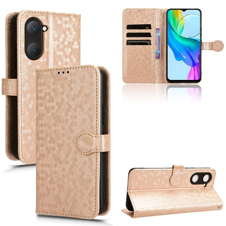 For vivo Y03 Case Dots Imprinted Shockproof Wallet Phone Cover - Rose Gold