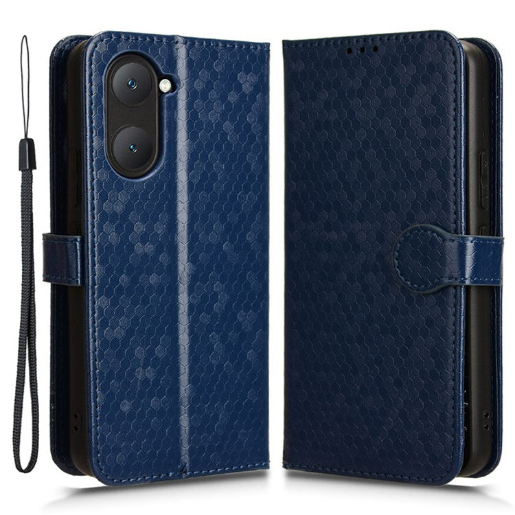 For vivo Y03 Case Dots Imprinted Shockproof Wallet Phone Cover - Dark Blue