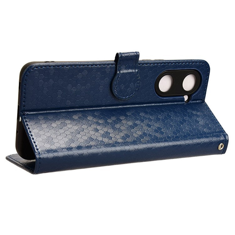 For vivo Y03 Case Dots Imprinted Shockproof Wallet Phone Cover - Dark Blue