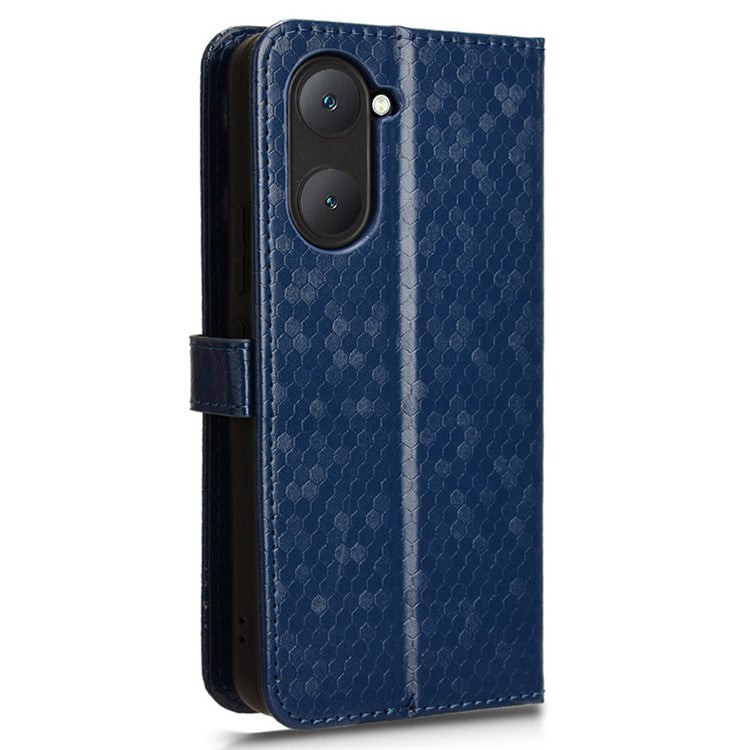 For vivo Y03 Case Dots Imprinted Shockproof Wallet Phone Cover - Dark Blue