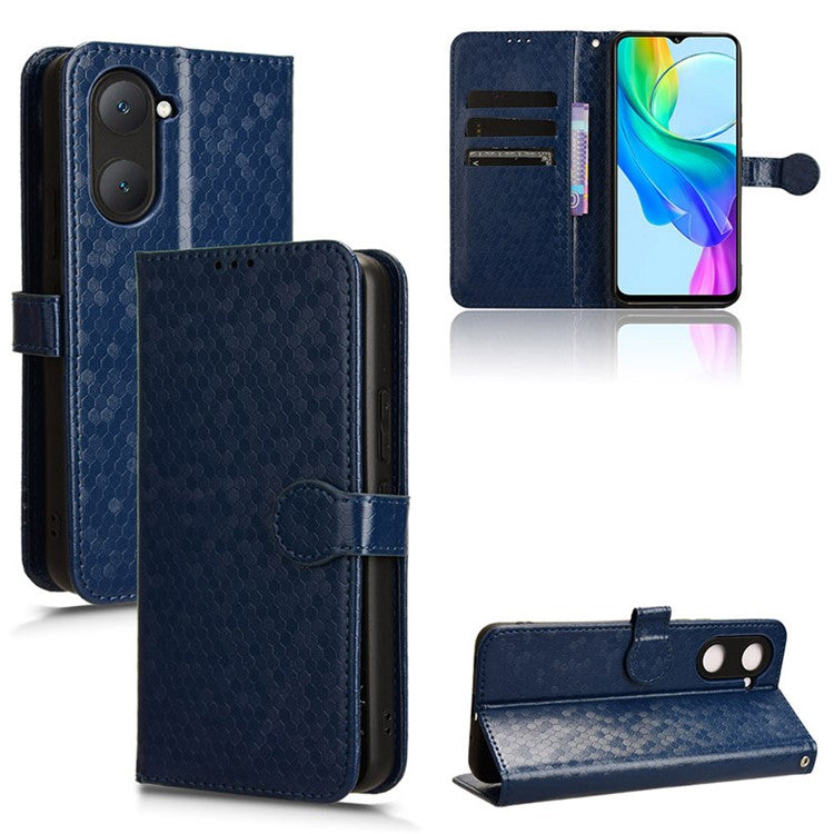 For vivo Y03 Case Dots Imprinted Shockproof Wallet Phone Cover - Dark Blue