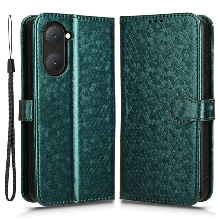 For vivo Y03 Case Dots Imprinted Shockproof Wallet Phone Cover - Green