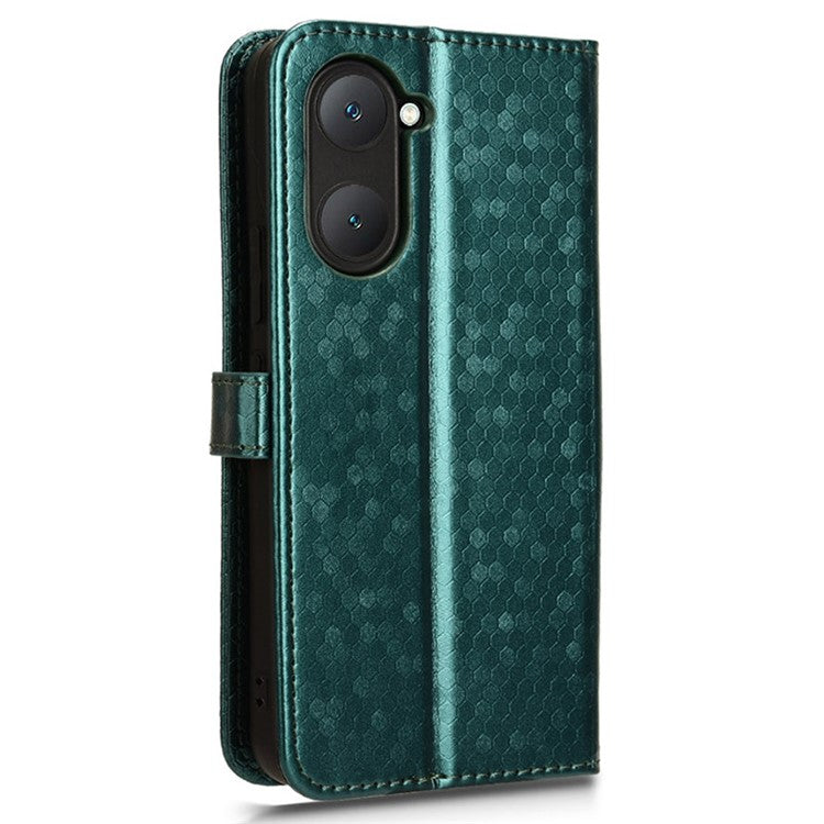 For vivo Y03 Case Dots Imprinted Shockproof Wallet Phone Cover - Green