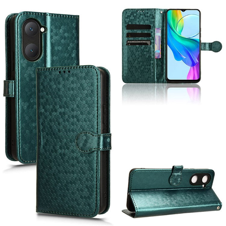 For vivo Y03 Case Dots Imprinted Shockproof Wallet Phone Cover - Green