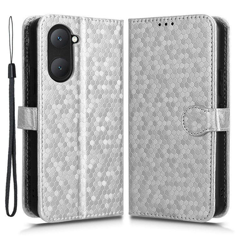 For vivo Y03 Case Dots Imprinted Shockproof Wallet Phone Cover - Silver