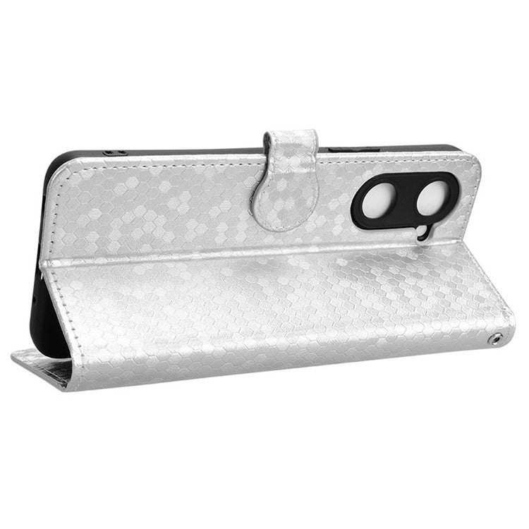 For vivo Y03 Case Dots Imprinted Shockproof Wallet Phone Cover - Silver