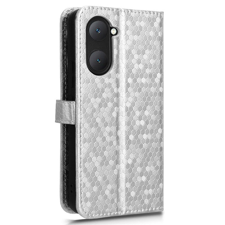 For vivo Y03 Case Dots Imprinted Shockproof Wallet Phone Cover - Silver