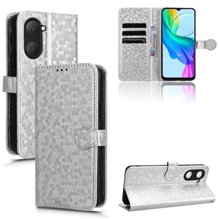 For vivo Y03 Case Dots Imprinted Shockproof Wallet Phone Cover - Silver