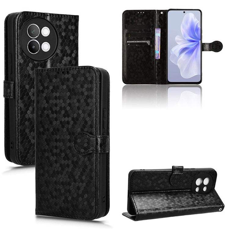 For vivo S18e 5G Magnetic Phone Case Dots Imprinted Card Holder Anti-scratch Cover - Black