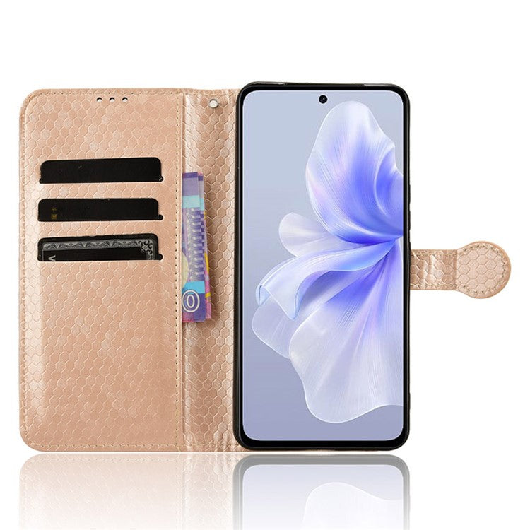 For vivo S18e 5G Magnetic Phone Case Dots Imprinted Card Holder Anti-scratch Cover - Rose Gold