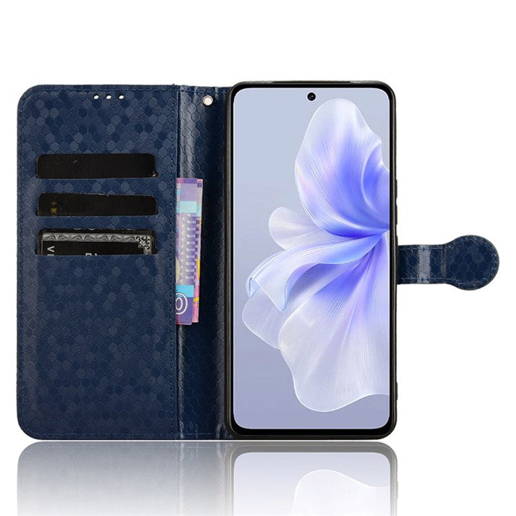 For vivo S18e 5G Magnetic Phone Case Dots Imprinted Card Holder Anti-scratch Cover - Dark Blue