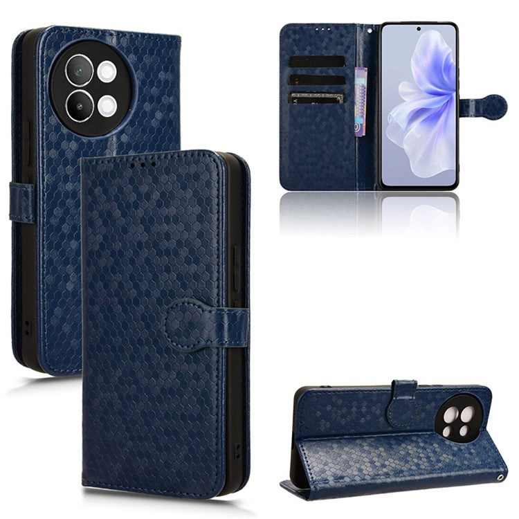 For vivo S18e 5G Magnetic Phone Case Dots Imprinted Card Holder Anti-scratch Cover - Dark Blue