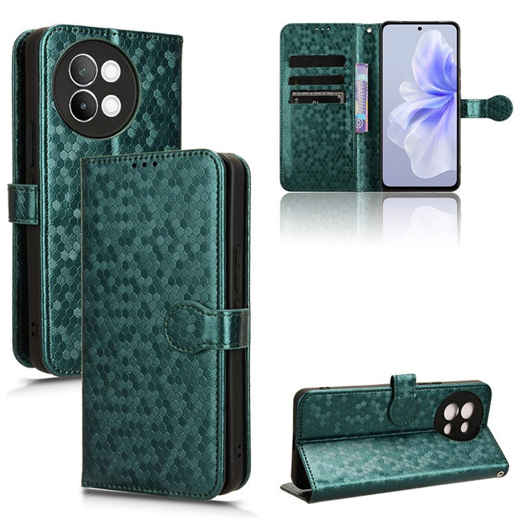 For vivo S18e 5G Magnetic Phone Case Dots Imprinted Card Holder Anti-scratch Cover - Green