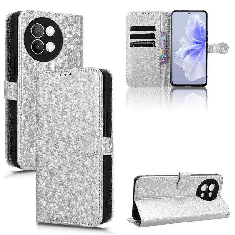 For vivo S18e 5G Magnetic Phone Case Dots Imprinted Card Holder Anti-scratch Cover - Silver