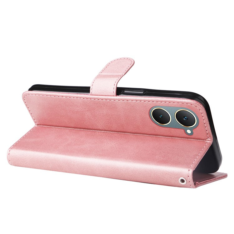 For vivo Y03 Case Zipper Pocket Wallet Calf Texture Leather Phone Cover - Pink