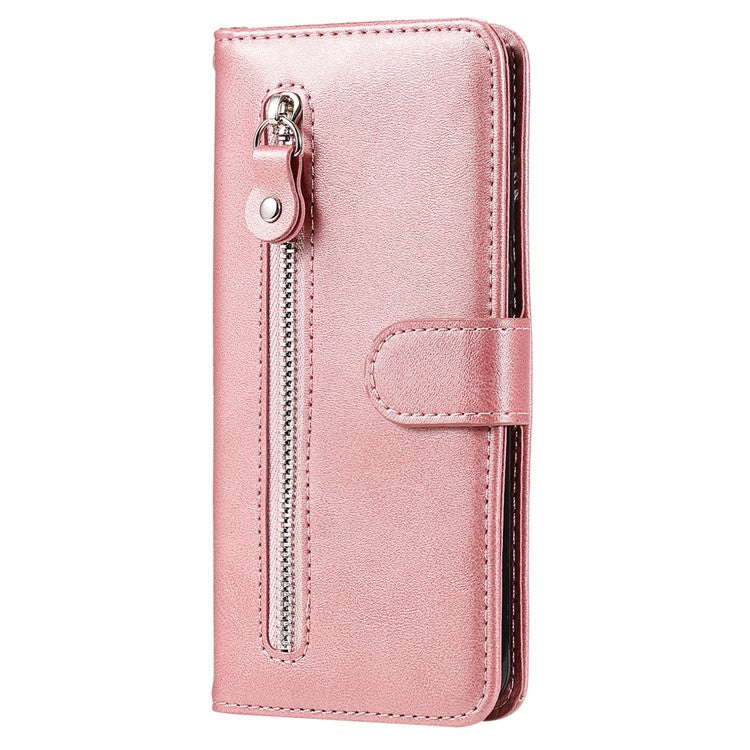 For vivo Y03 Case Zipper Pocket Wallet Calf Texture Leather Phone Cover - Pink