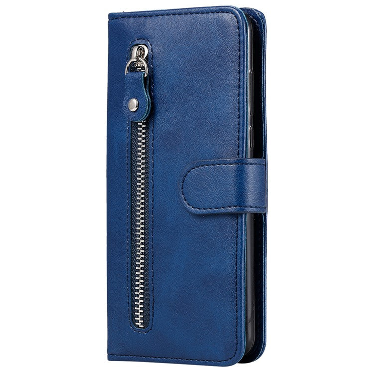 For vivo Y03 Case Zipper Pocket Wallet Calf Texture Leather Phone Cover - Blue