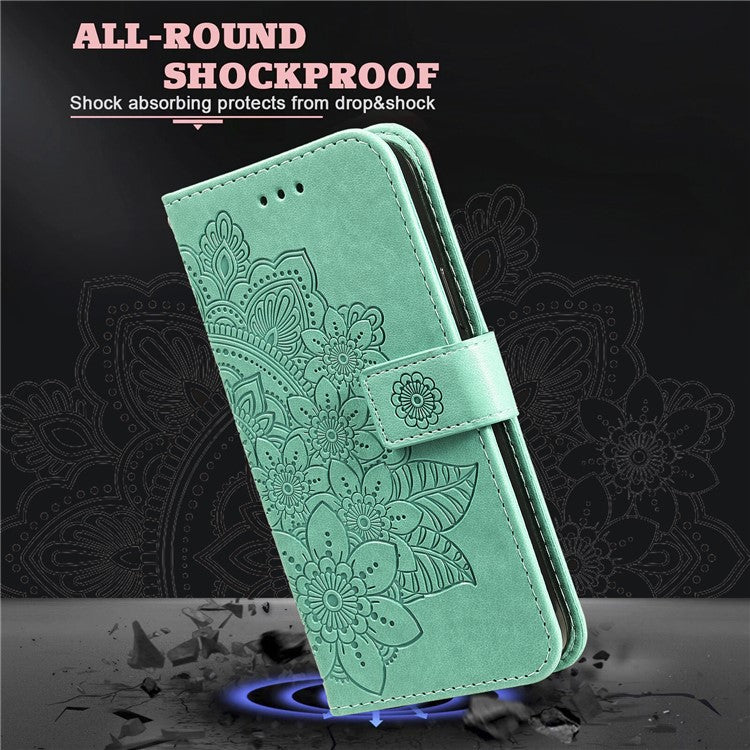 For vivo Y03 Cell Phone Cases Imprinted Flower Pattern Stand Cover with Hand Strap - Green