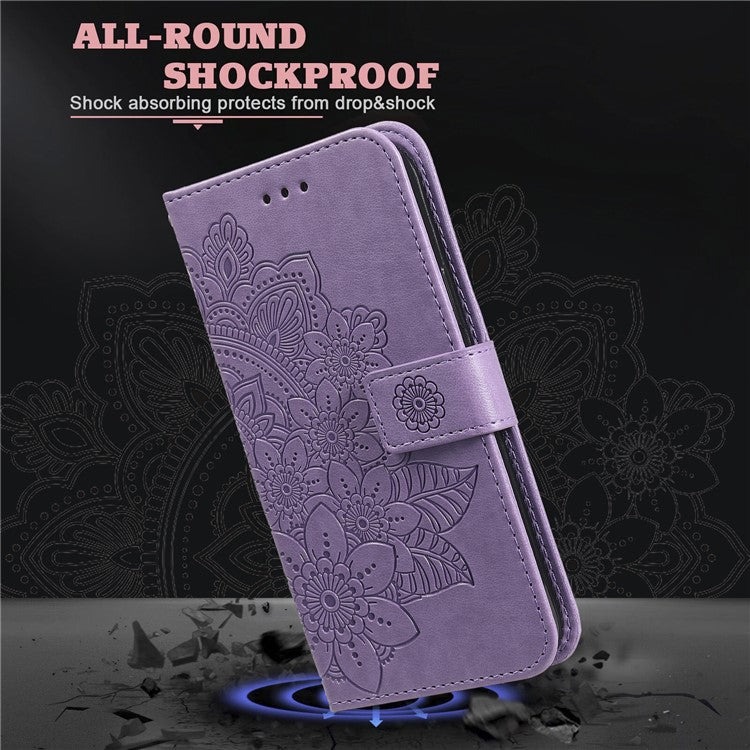 For vivo Y03 Cell Phone Cases Imprinted Flower Pattern Stand Cover with Hand Strap - Purple