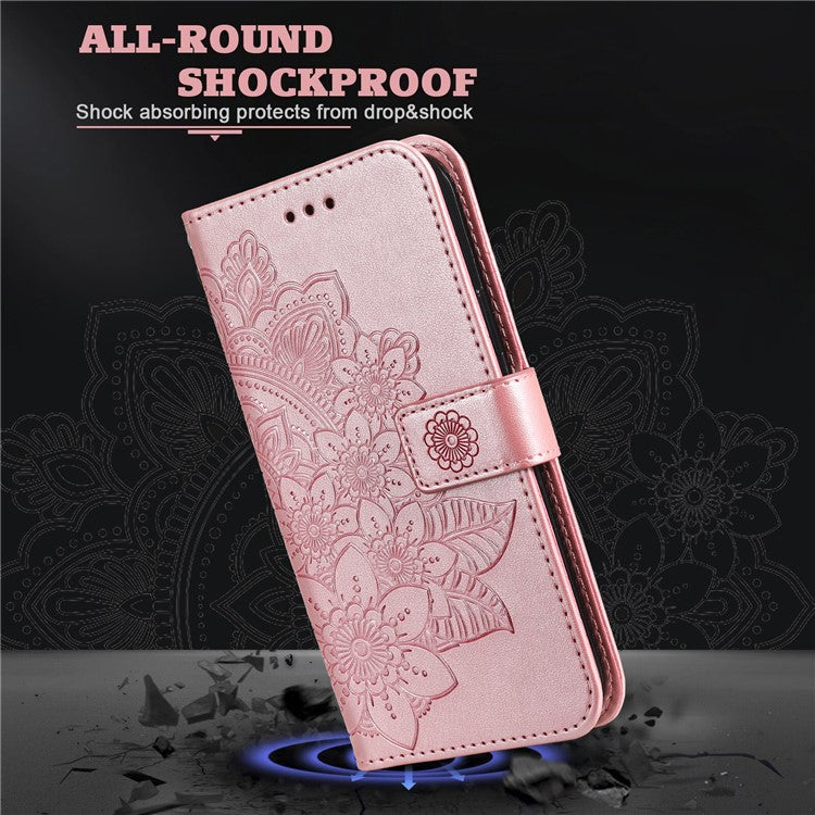 For vivo Y03 Cell Phone Cases Imprinted Flower Pattern Stand Cover with Hand Strap - Pink