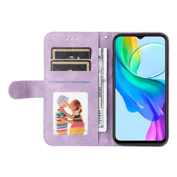 For vivo Y03 Case Skin-touch PU Leather Phone Stand Cover - Purple