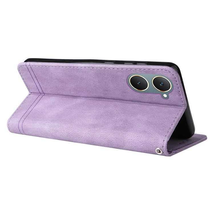 For vivo Y03 Case Skin-touch PU Leather Phone Stand Cover - Purple