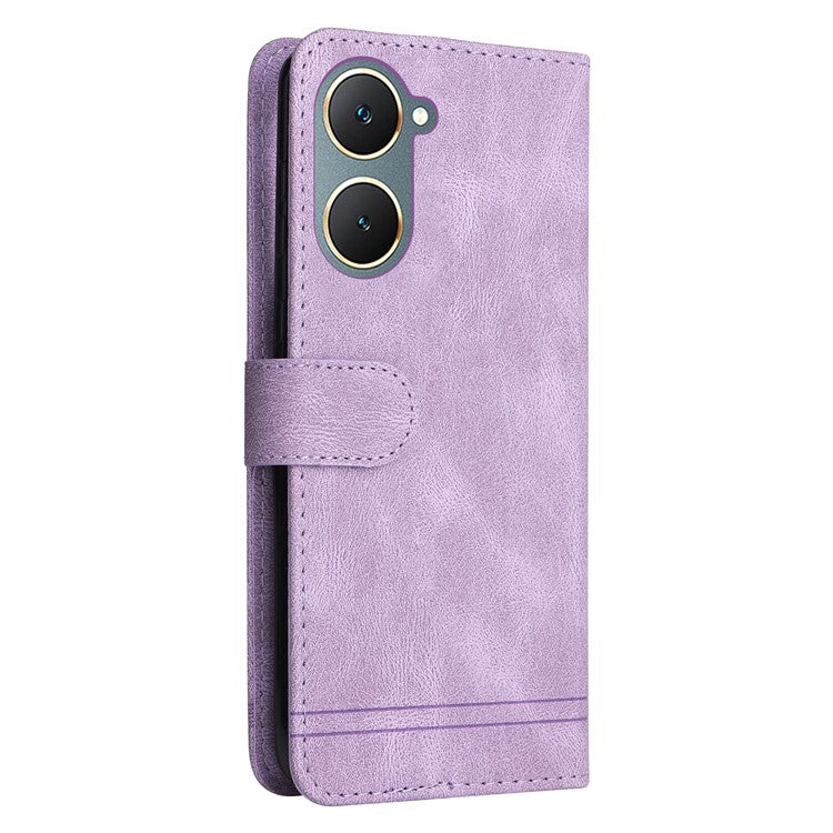 For vivo Y03 Case Skin-touch PU Leather Phone Stand Cover - Purple