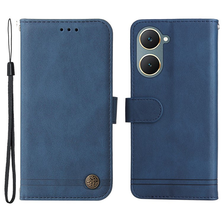 For vivo Y03 Case Skin-touch PU Leather Phone Stand Cover - Blue