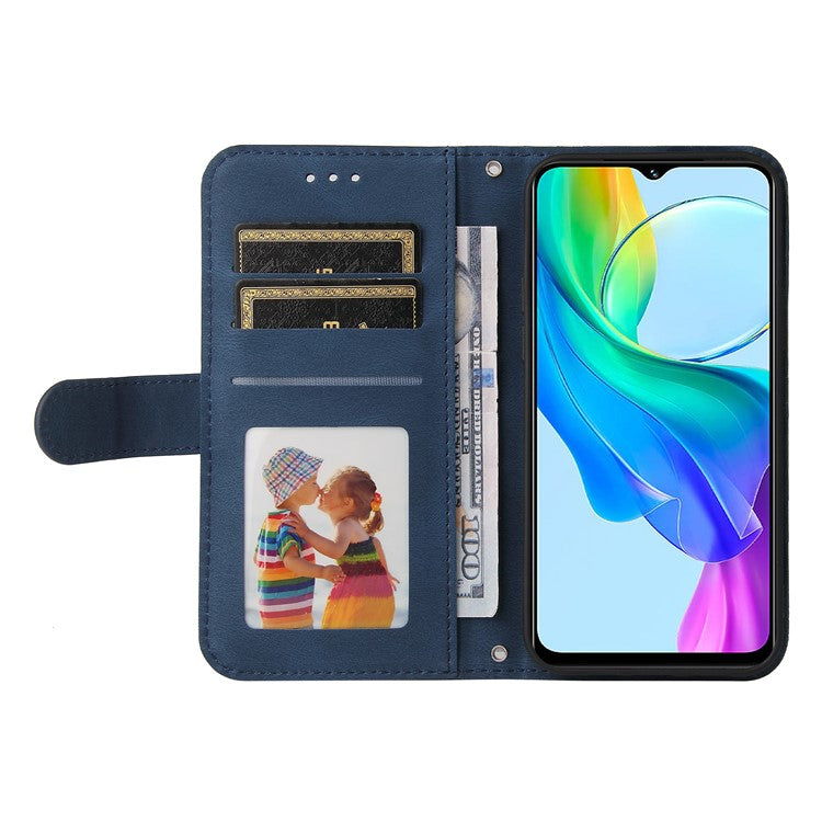 For vivo Y03 Case Skin-touch PU Leather Phone Stand Cover - Blue