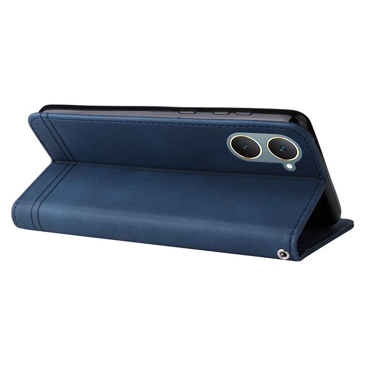 For vivo Y03 Case Skin-touch PU Leather Phone Stand Cover - Blue