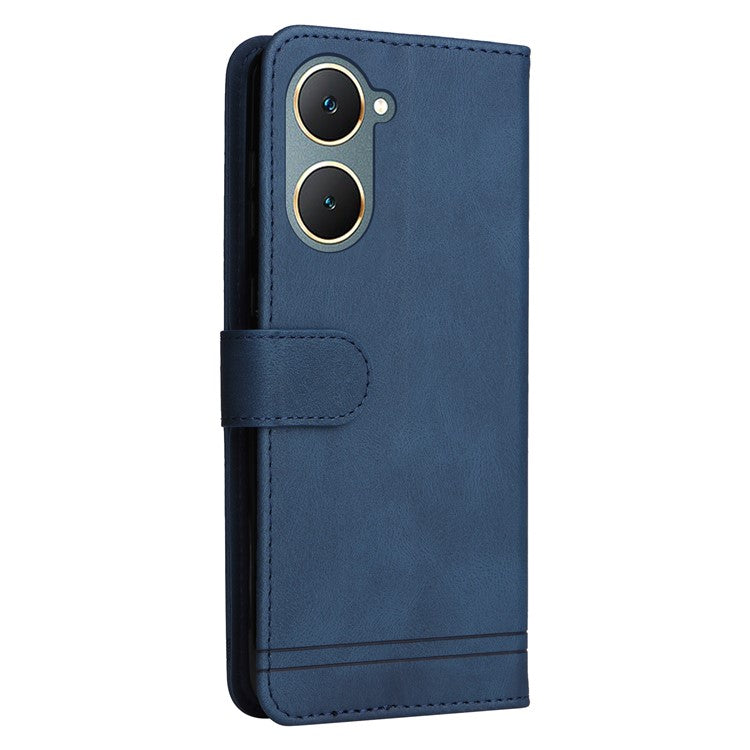 For vivo Y03 Case Skin-touch PU Leather Phone Stand Cover - Blue