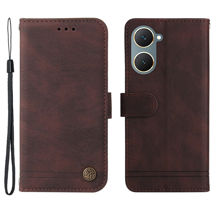 For vivo Y03 Case Skin-touch PU Leather Phone Stand Cover - Brown