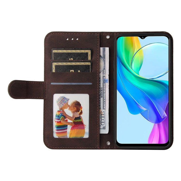 For vivo Y03 Case Skin-touch PU Leather Phone Stand Cover - Brown