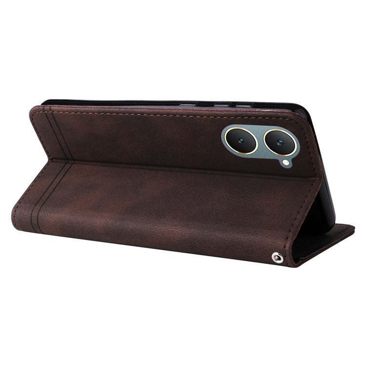 For vivo Y03 Case Skin-touch PU Leather Phone Stand Cover - Brown