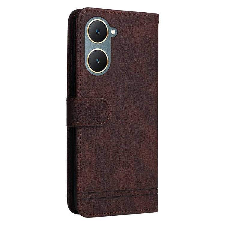 For vivo Y03 Case Skin-touch PU Leather Phone Stand Cover - Brown