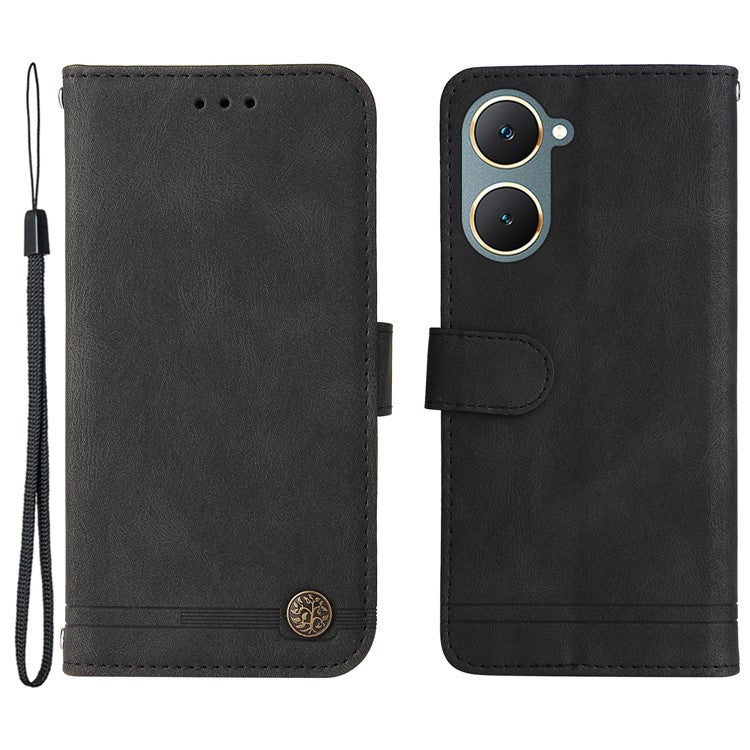 For vivo Y03 Case Skin-touch PU Leather Phone Stand Cover - Black