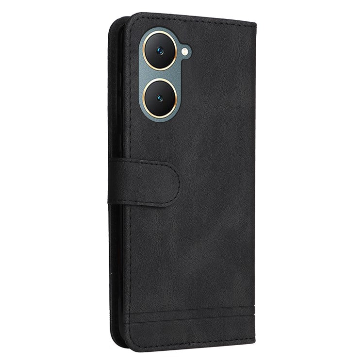 For vivo Y03 Case Skin-touch PU Leather Phone Stand Cover - Black