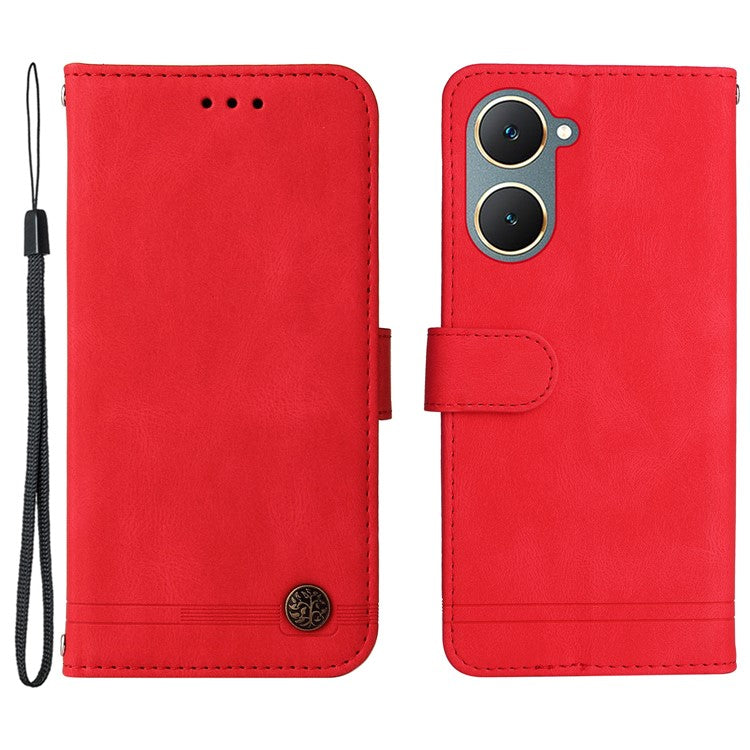 For vivo Y03 Case Skin-touch PU Leather Phone Stand Cover - Red