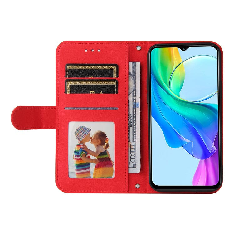 For vivo Y03 Case Skin-touch PU Leather Phone Stand Cover - Red