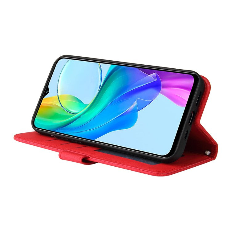 For vivo Y03 Case Skin-touch PU Leather Phone Stand Cover - Red