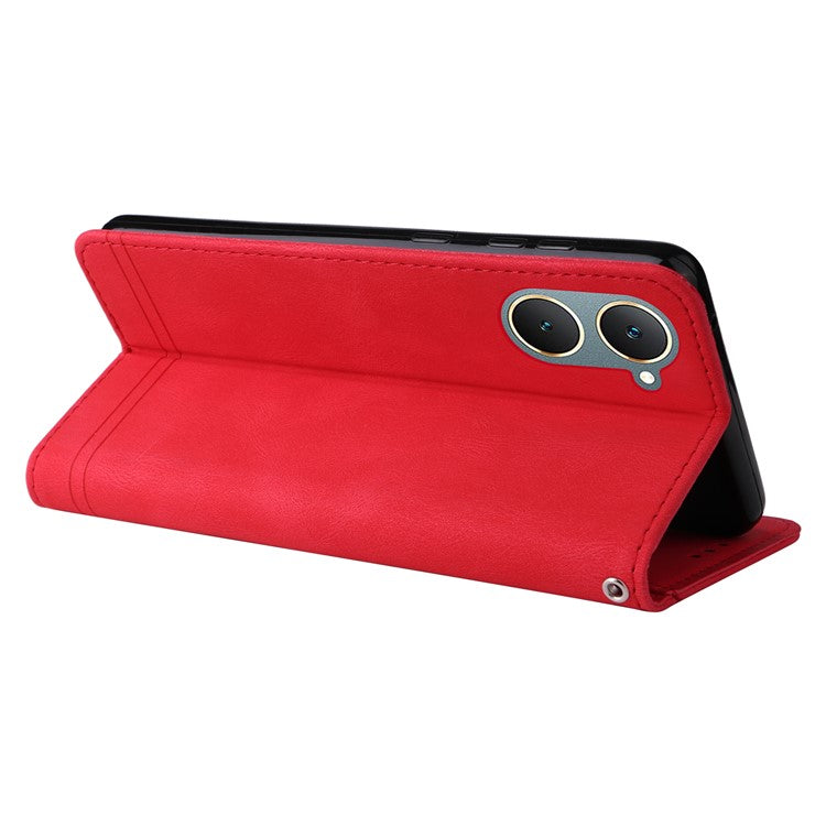 For vivo Y03 Case Skin-touch PU Leather Phone Stand Cover - Red