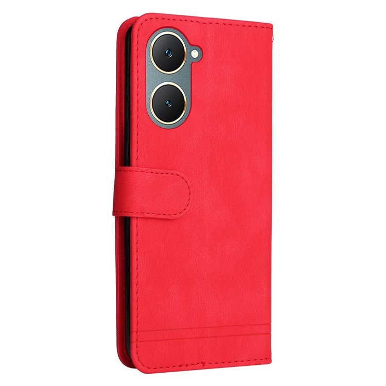 For vivo Y03 Case Skin-touch PU Leather Phone Stand Cover - Red