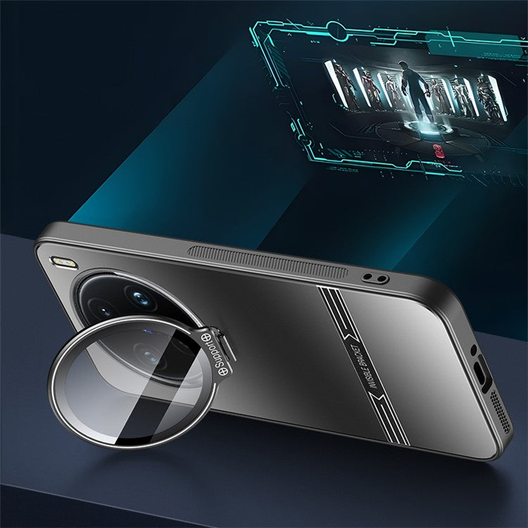 Phone Cover for vivo X100 5G Matte PC+TPU Phone Shell with Lens Frame Kickstand - Silver